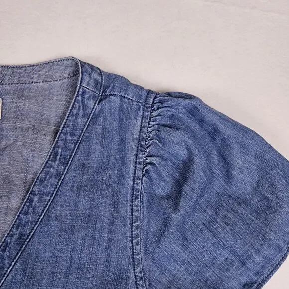 Madewell Midi Shirt Dress 6 Chambray Denim Pleated Cottage Blue Button Western - Picture 12 of 16